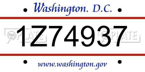 1Z74937 District Of Columbia License Plate