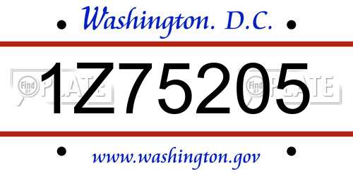 1Z75205 District Of Columbia License Plate