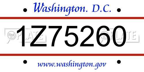 1Z75260 District Of Columbia License Plate