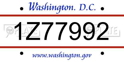 1Z77992 District Of Columbia License Plate