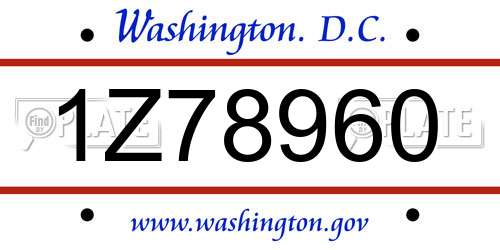 1Z78960 District Of Columbia License Plate