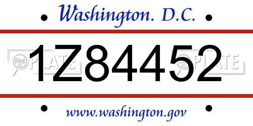 1Z84452 District Of Columbia License Plate