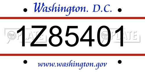 1Z85401 District Of Columbia License Plate