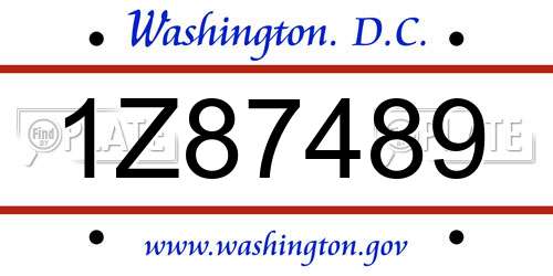 1Z87489 District Of Columbia License Plate