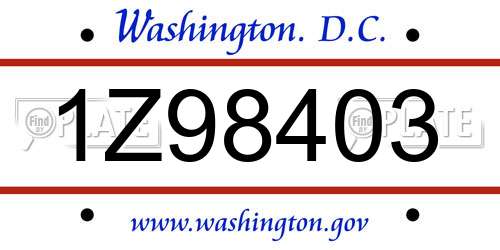 1Z98403 District Of Columbia License Plate