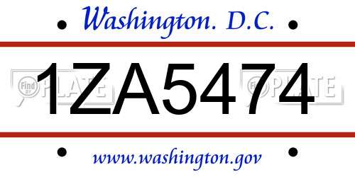 1ZA5474 District Of Columbia License Plate