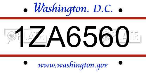 1ZA6560 District Of Columbia License Plate