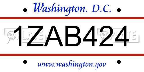 1ZAB424 District Of Columbia License Plate