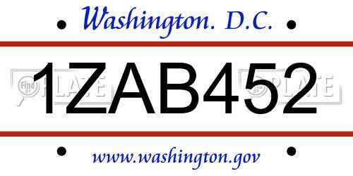1ZAB452 District Of Columbia License Plate