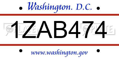 1ZAB474 District Of Columbia License Plate