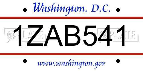1ZAB541 District Of Columbia License Plate