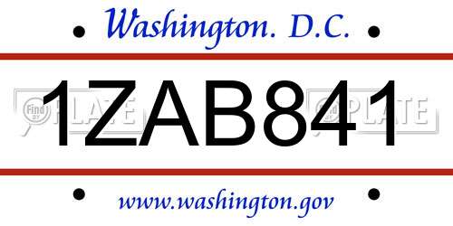 1ZAB841 District Of Columbia License Plate