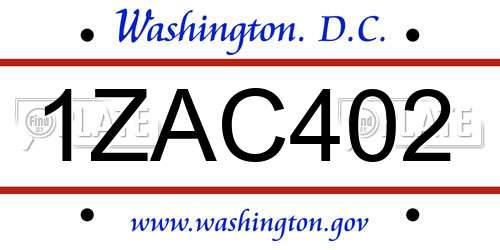 1ZAC402 District Of Columbia License Plate