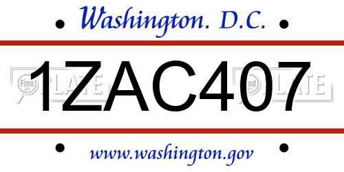 1ZAC407 District Of Columbia License Plate