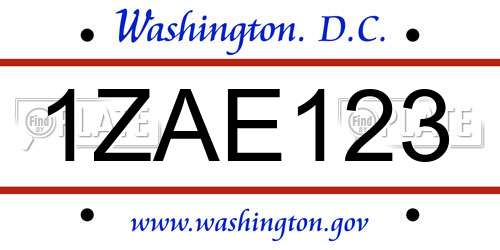 1ZAE123 District Of Columbia License Plate