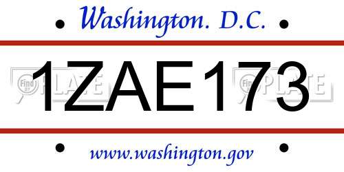 1ZAE173 District Of Columbia License Plate