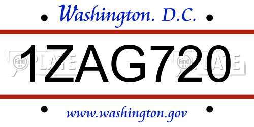 1ZAG720 District Of Columbia License Plate