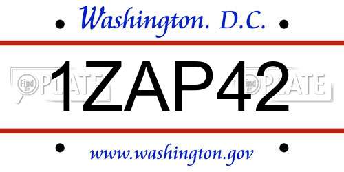 1ZAP42 District Of Columbia License Plate