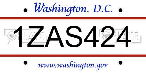 1ZAS424 District Of Columbia License Plate