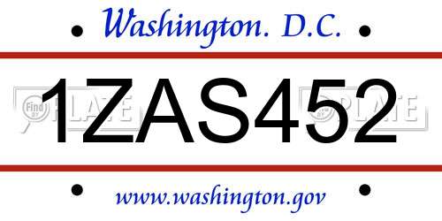 1ZAS452 District Of Columbia License Plate