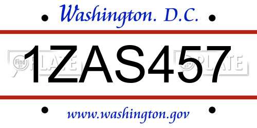 1ZAS457 District Of Columbia License Plate