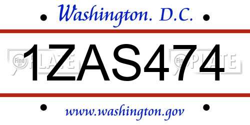1ZAS474 District Of Columbia License Plate