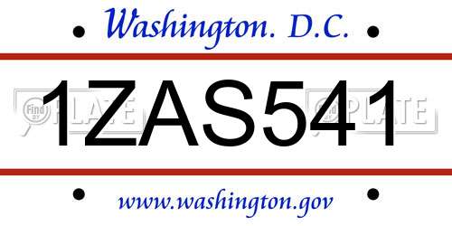1ZAS541 District Of Columbia License Plate