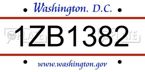 1ZB1382 District Of Columbia License Plate