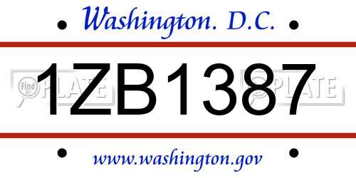 1ZB1387 District Of Columbia License Plate