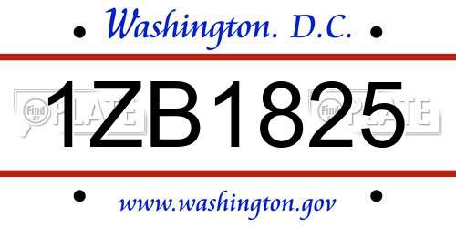 1ZB1825 District Of Columbia License Plate