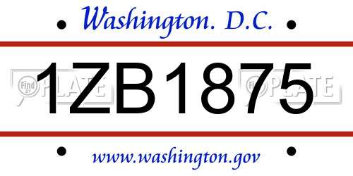 1ZB1875 District Of Columbia License Plate