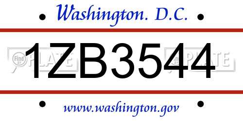 1ZB3544 District Of Columbia License Plate