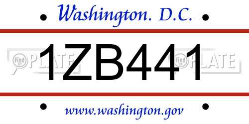 1ZB441 District Of Columbia License Plate