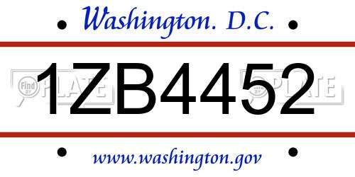 1ZB4452 District Of Columbia License Plate