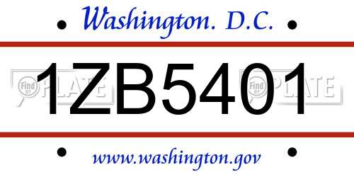 1ZB5401 District Of Columbia License Plate