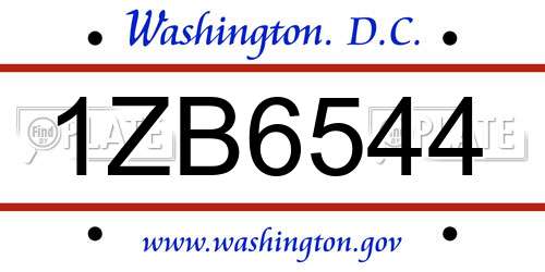 1ZB6544 District Of Columbia License Plate