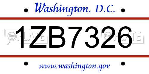 1ZB7326 District Of Columbia License Plate