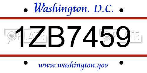 1ZB7459 District Of Columbia License Plate