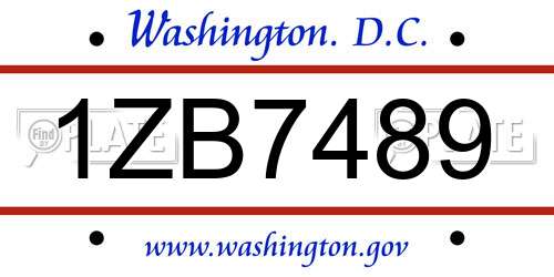1ZB7489 District Of Columbia License Plate