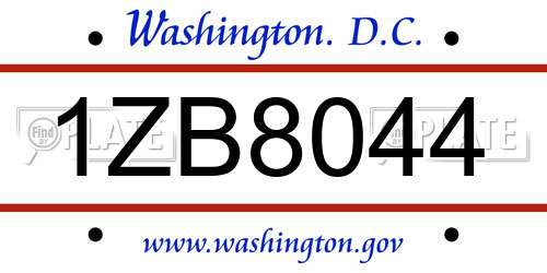 1ZB8044 District Of Columbia License Plate