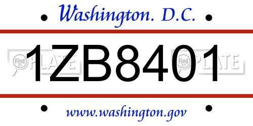 1ZB8401 District Of Columbia License Plate