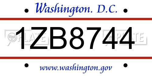 1ZB8744 District Of Columbia License Plate