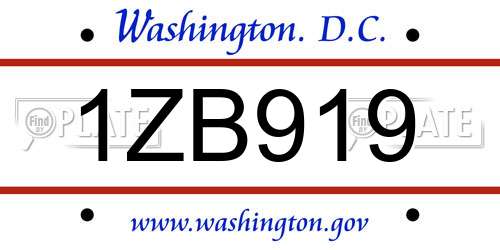 1ZB919 District Of Columbia License Plate