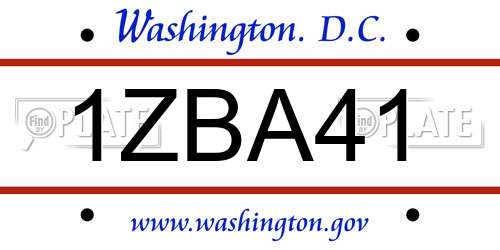 1ZBA41 District Of Columbia License Plate
