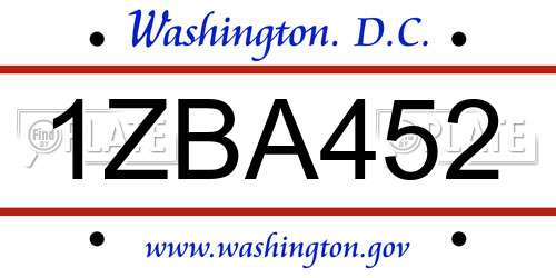 1ZBA452 District Of Columbia License Plate