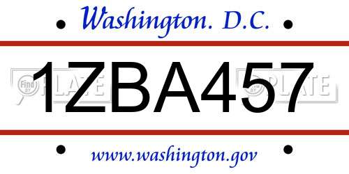 1ZBA457 District Of Columbia License Plate