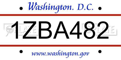 1ZBA482 District Of Columbia License Plate