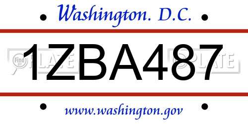 1ZBA487 District Of Columbia License Plate