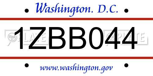 1ZBB044 District Of Columbia License Plate