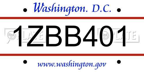 1ZBB401 District Of Columbia License Plate